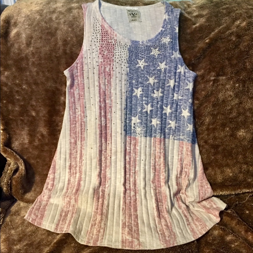 🇺🇸Vocal Plus American Ribbed Tank w. Rhinestones - Picture 4 of 6